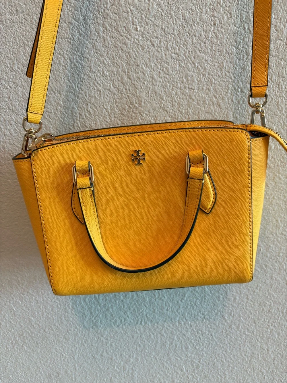 Tory Burch Bright Yellow Saffiano Leather Crossbody Satchel